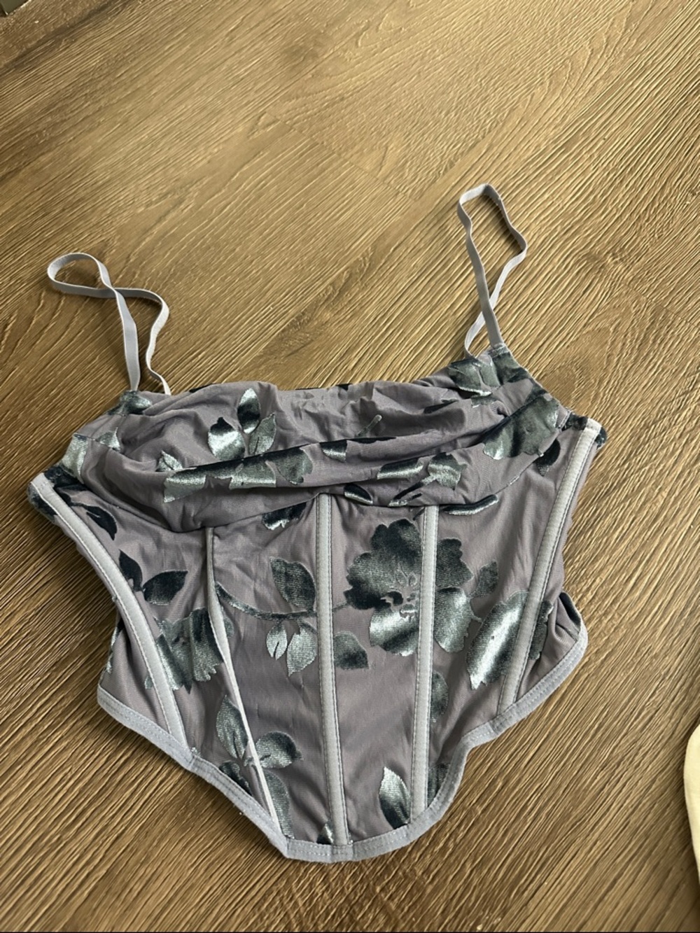 Garage Blue/Silver Floral Corset Crop Top - Gray